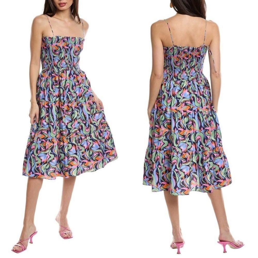 Amanda Uprichard Blue and Red Smocked Sundress for Wedding Guest